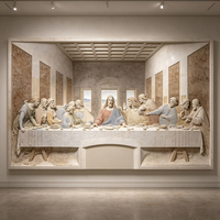 Sculpture en relief de la Dernière Cène, sculptée à la main dans le marbre naturel, art mural religieux en pierre pour la décoration de l'église ou de la villa