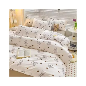 Solid Color Flat Bed Sheet Set King Queen Twin Size Cute Pattern Bedding Set For Home