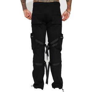 Logotipo bordado de alta calidad, tela de algodón, múltiples bolsillos de carga, correa de hebilla de pierna recta, pantalones Cargo para hombre - Product Image 1