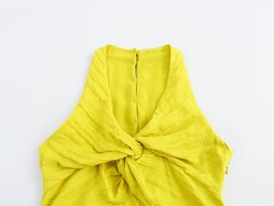 Robe d'été 2024 pour femme, nouvelle collection, effet froissé, avec nœud et fente latérale, style élégant - Product Image 2