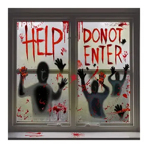 Plastic Halloween Bloody Hand Prints Window Cover Haunted House Decoration Window Poster