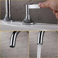 Robinet de lavabo de luxe en laiton à 3 trous, finition or brossé, type séparé, double poignée, eau chaude et froide