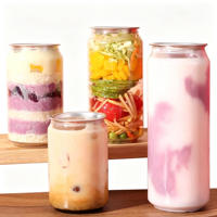 Boîtes de boisson personnalisables en PET avec couvercle en aluminium, plastique transparent, 500 ml, qualité alimentaire, pour café, jus, thé, boissons gazeuses, impression sérigraphique