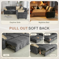 Canapé d'angle en chenille avec lit gigogne et rangement 2 places, port USB, confortable, en forme de L, pour salon et appartement