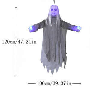 Clown fantôme à cheveux blancs activé par <span class=keywords><strong>le</strong></span> son avec chaînes et lumière LED, accessoire de décoration pour fête ou escape room d'Halloween - Product Image 6