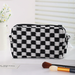 Borsa da Viaggio per Trucchi in Tessuto Non Tessuto a Quadretti con Manici Laterali, <span class=keywords><strong>Cerniera</strong></span> Premium e Design alla Moda, Grande - Product Image 2