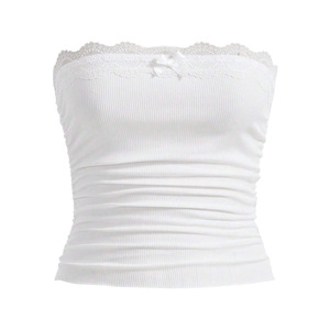 Peeqi, venta al por mayor, Tops cortos informales para mujer para verano, nuevo corsé plisado, Color sólido, <span class=keywords><strong>Camiseta</strong></span> corta <span class=keywords><strong>de</strong></span> retazos <span class=keywords><strong>de</strong></span> <span class=keywords><strong>encaje</strong></span> sin <span class=keywords><strong>tirantes</strong></span> para - Product Image 1