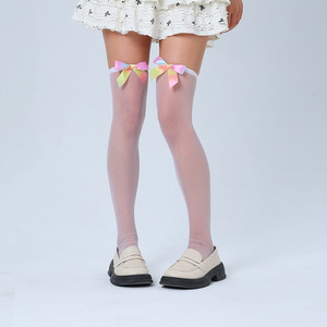 White Knee <b>Socks</b> With Colorful Bows Ultra Thin 0D Transparent Solid Color <b>Polyester</b> Women's Youth <b>Socks</b> - Product Image 4