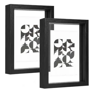 Black Wood Transparent Double Glass Floating Picture Frame For Wall Hanging Or Tabletop Standing