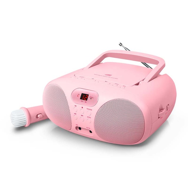 ODM Portable Plastic Language Study Karaoke Machine-Sing-Along CD/Radio Player Built-In Speaker AC/DC Powered FM 20 Programmable