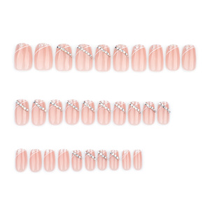Descuento de fábrica, <span class=keywords><strong>uñas</strong></span> postizas degradadas de <span class=keywords><strong>color</strong></span> <span class=keywords><strong>rosa</strong></span> desnudo, decoración de diamantes brillantes, <span class=keywords><strong>uñas</strong></span> artificiales, <span class=keywords><strong>uñas</strong></span> cuadradas <span class=keywords><strong>cortas</strong></span> simples con pegamento - Product Image 2