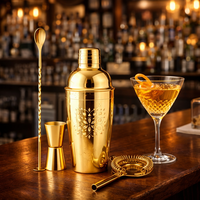 Ensemble de shaker à cocktails de luxe en or, acier inoxydable, 5 pièces, kit d'outils de bar, verre pour bar à domicile, ensemble de shaker à cocktails