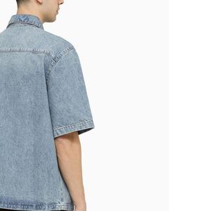 Chemise en jean bleu délavé surdimensionnée avec poche poitrine pour homme - Product Image 5