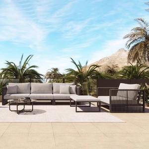 Conjunto de Sofás para Patio Exterior, de Aluminio y Ratán, en Forma de L, Contemporáneo, Resistente al Agua, para Balcón o Terraza - Product Image 5