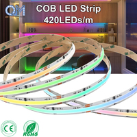 Tira de LED COB RGB Programable y Direccionable de 10 mm, 420 LED, Alto Lumen, CRI90, Sin Puntos, 12 V, 24 V, Decoración para Fiestas, Venta al por Mayor de Fábrica, CE, RoHS