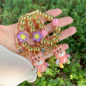 Bracelet pendentif ours mignon <span class=keywords><strong>BD</strong></span>-C5735 pour fête, bracelet en <span class=keywords><strong>perles</strong></span> dorées, bracelet élastique <span class=keywords><strong>de</strong></span> haute qualité pour femmes, vente en gros - Product Image 4