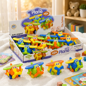 Jouet d'avion en plastique mignon à friction avec hélice rotative, mini avion volant à pousser pour enfants, alimenté par piles AAA - Product Image 5