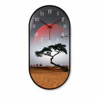 Jam Dinding Kristal Porselen HD Zen Home Decor Lukisan Seni Matahari Merah Gurun dan Pohon Pinus