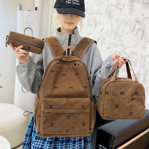 <b>School</b> Bag Autumn and Winter New Style College Student Corduroy High <b>School</b> Student Bow <b>Backpack</b> High-Looking Casual - Product Image 3