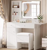 Meubles personnalisés Ensemble de commode à maquillage Touche légère Commode moderne à tiroirs Coiffeuse Table de toilette