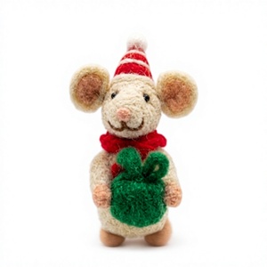 Décoration de Noël en forme de souris tricotée à la main, chapeau rouge, sac cadeau vert, ornement animalier de dessin animé, écologique, à suspendre au mur, pour l'intérieur - Product Image 2