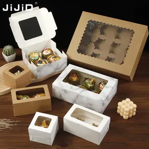 JiJiD Custom Cardboard Take Away Food Paper Box With Clear Window Cupcake Cake Folding Box For Packaging