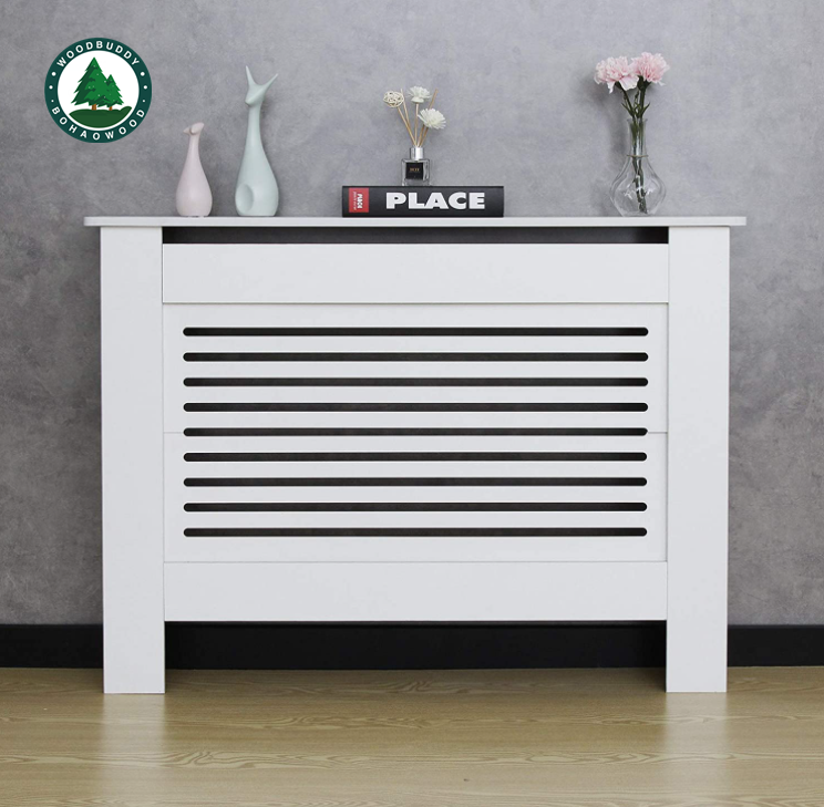 Copertura del radiatore in MDF scaffalatura per armadio in legno Home Office sfiato a doghe verticale bianco 172L x 19W x 81H