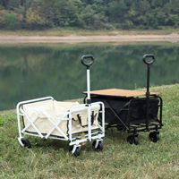 Chariot de camping pliable avec plateau en bois, chariot de transport portable pour pique-nique, pêche, camping, vente en gros d'usine