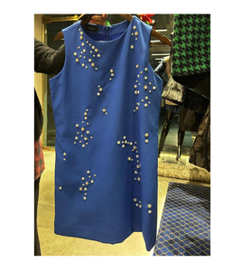 Robe Courte de Travail Bleu Perle Électrique Premium à Manches Courtes – Tenue Contemporaine pour Femme, Conçue pour un Look Glamour en Soirée - Product Image 1