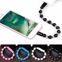 Pulsera de cuentas universal para iPhone, cargador micro USB de 23cm, carga rápida, cable de datos tipo C, cargador de teléfono móvil Android