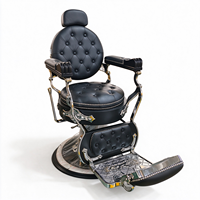 Fauteuil de Barbier Vintage Capitonnage Diamanté Robuste Hydraulique Inclinable pour Rasage, Chaise de Salon de Luxe avec Cadre Métallique Chromé