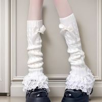 Chaussettes et bas de bottes en tricot torsadé Y2K Lolita JK pour femme, chaudes et respirantes, longueur genou, avec nœud – Grande Vente Hiver