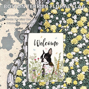 Drapeaux <span class=keywords><strong>de</strong></span> jardin pour chien Boston Terrier à motif floral, double face, en polyester, pliables, 12x18, petit bannière <span class=keywords><strong>de</strong></span> bienvenue extérieure pour le printemps et l'été - Product Image 3