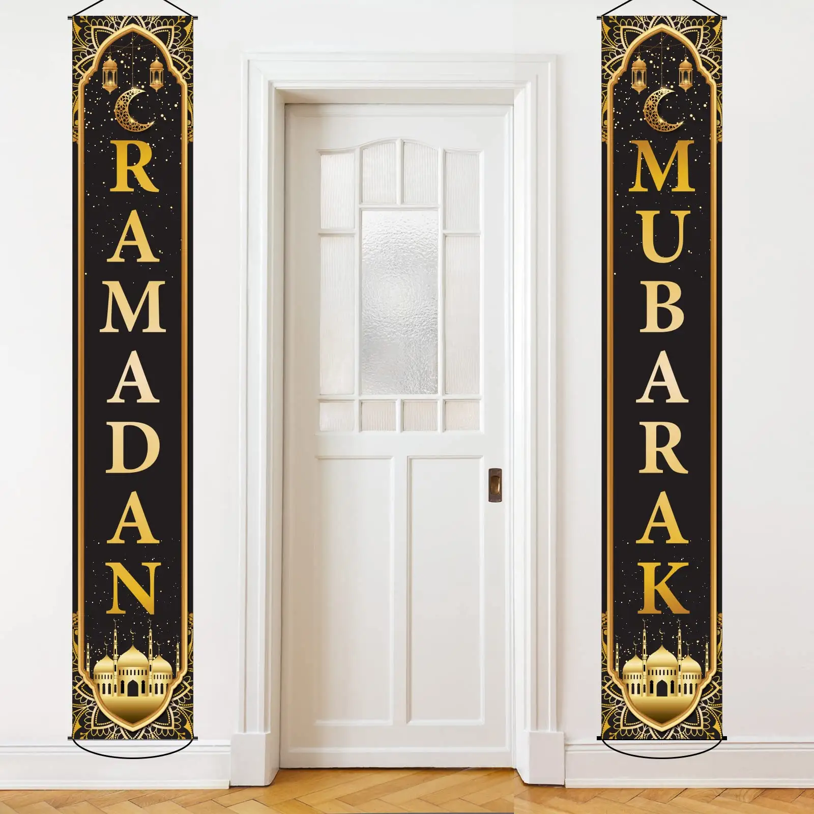 Banner personalizado para porta de Ramadã, conjunto de decoração para festas com tema do Ramadã 2024, Eid Al-Adha, banner de Mubarak