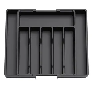 黑色银器抽屉组织器可扩展厨房餐具托盘双酚a免费餐具塑料餐具支架