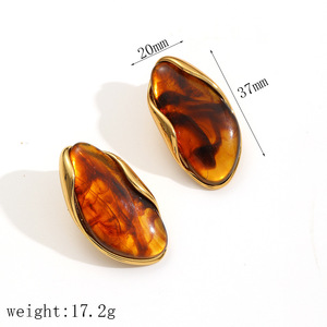 Nouvelles Boucles d'Oreilles Vintage en Résine Géométriques pour Femme, Plaqué Or 18K, Acier Inoxydable, Bijoux Quotidiens Tendance Marron Vert - Product Image 5