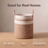 Panier à linge en corde de coton doux, 60L, autoportant, lavable en machine, bac de rangement tressé pour chambre d'enfant, vente en gros