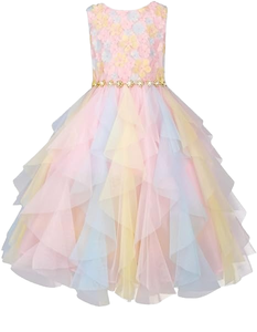 Robe d'été personnalisée en gros pour petite fille, écologique, respirante, en dentelle et maille transparente, style Prairie Chic, pour anniversaire arc-en-ciel - Product Image 1