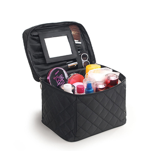 Customized Women Multifunctional Quilting <b>Mirror</b> Cosmetic <b>Bag</b> Case Black Quilted <b>Makeup</b> Storage <b>Bag</b> <b>with</b> Zipper - Product Image 2