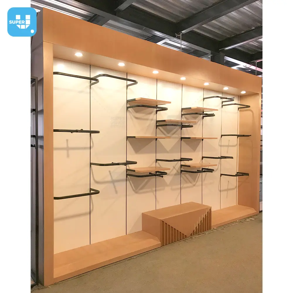 Custom Boutique Shop Fittings and Display Wooden Clothes Wall Display Cabinet Furniture Hot Retail Clothing Store Display Shelf