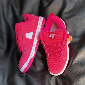 Unique Wooden Decor Vate Pink Sneakers, <b>Rope</b> Lace up Breathable Mesh, <b>Thick</b> Sole Casual Platform Shoes for Street & Commute - Product Image 1