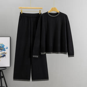 Completo Casual a Righe Primaverile e Autunnale per Donna, Maglione Ampio a Maniche Lunghe con Collo e Pantaloni a Gamba Larga alla Moda <span class=keywords><strong>0922</strong></span> - Product Image 4