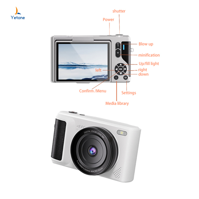 64MP 16x Optical Zoom Mirrorless Digital Camera CCD IMX179 Sensor Rechargeable Battery SD Card 4K Video Voice Control
