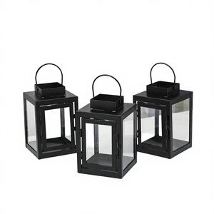 Modern <b>Small</b> Black Hanging Iron <b>Lantern</b> Outdoor Christmas Decoration Square Portable Candle Holder for Home Decoration - Product Image 3