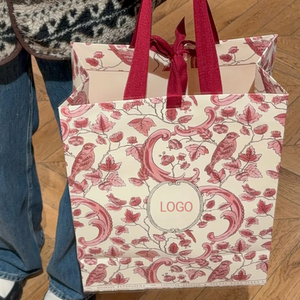 Bolsa <span class=keywords><strong>de</strong></span> Papel Kraft Blanca <span class=keywords><strong>de</strong></span> 230g Impresa en Toda la Página con Diseño Floral <span class=keywords><strong>de</strong></span> Aves y Asa <span class=keywords><strong>de</strong></span> Cinta Roja para Empaque <span class=keywords><strong>de</strong></span> Regalos <span class=keywords><strong>de</strong></span> Boutique - Product Image 5