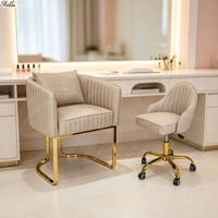 Ensemble de chaise de manucure de luxe et tabouret de technicien, chaise de spa roulante en cuir matelassé diamant pour salon de manucure