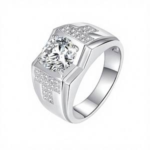 18K <b>Gold</b> Plated Geometric Moissanite Engagement <b>Ring</b> Brilliant Prong Set for Certified Wedding Band for <b>Men</b> Anniversary Gift - Product Image 2