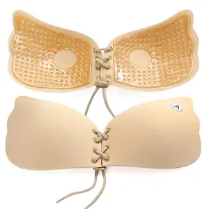 Copricapezzoli adesivi per il petto reggiseni senza spalline in Silicone adesivo invisibile reggiseno Push up appiccicoso reggiseno con lacci senza schienale per donna