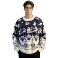 Pull personnalisé à col roulé et manches longues, motif renne et flocon de neige, pull en tricot, pull de Noël moche