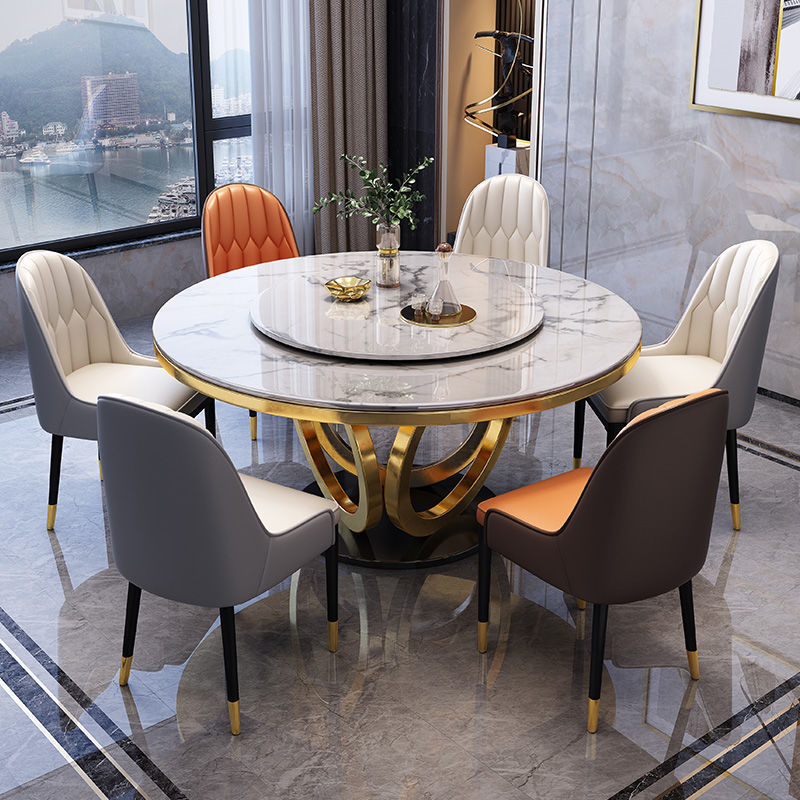 Three-ring base stone slab dining table